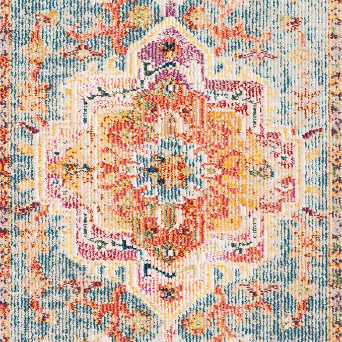 SAFAVIEH Crystal Collection Accent Rug - 2'2" x 5', Orange & Teal, Medallion Distressed Design, Non-Shedding & Easy Care, Ideal for High Traffic Areas in Entryway, Living Room, Bedroom (CRS501K)