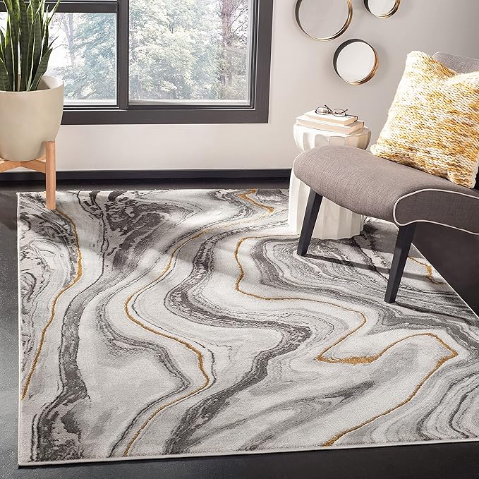 SAFAVIEH Craft Collection Area Rug - 5'3" x 7'6", Grey & Gold, Modern Abstract Design, Non-Shedding & Easy Care, Ideal for High Traffic Areas in Living Room, Bedroom (CFT819F)
