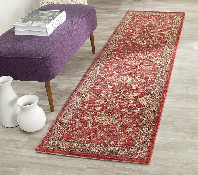 SAFAVIEH Mahal Collection Runner Rug - 2'2" x 20', Red & Navy, Traditional Oriental Design, Non-Shedding & Easy Care, Ideal for High Traffic Areas in Living Room, Bedroom (MAH693F)