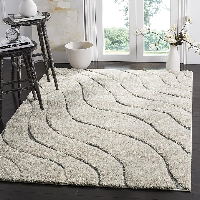 SAFAVIEH Florida Shag Collection Accent Rug - 4' x 6', Cream & Grey, Non-Shedding & Easy Care, 1.2-inch Thick Ideal for High Traffic Areas in Entryway, Living Room, Bedroom (SG472-1180)