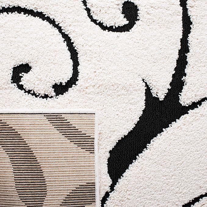 SAFAVIEH Florida Shag Collection Accent Rug - 2'3" x 5', Ivory & Black, Scroll Design, Non-Shedding & Easy Care, High-Low Plush Pile, Ideal for Bedroom, Foyer, Hallway (SG455-1290)