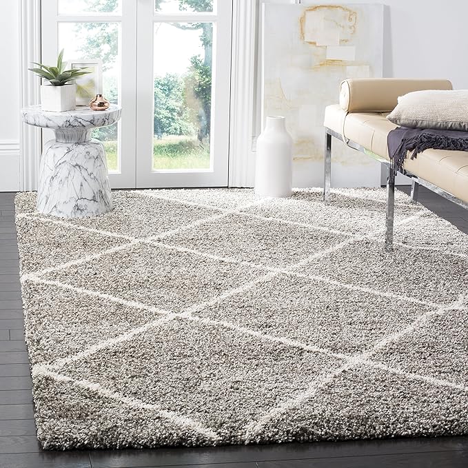 SAFAVIEH Hudson Shag Collection Area Rug - 10' Square, Grey & Ivory, Modern Trellis Design, Non-Shedding & Easy Care, 2-inch Thick Ideal for High Traffic Areas in Living Room, Bedroom (SGH281B)