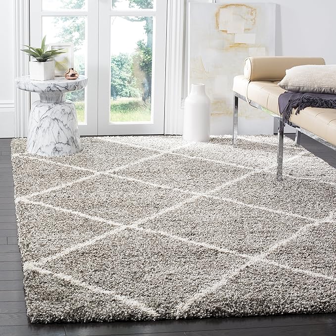 SAFAVIEH Hudson Shag Collection Area Rug - 11' Square, Grey & Ivory, Modern Trellis Design, Non-Shedding & Easy Care, 2-inch Thick Ideal for High Traffic Areas in Living Room, Bedroom (SGH281B)