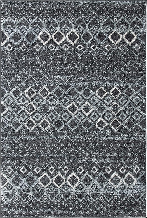 SAFAVIEH Amsterdam Collection Accent Rug - 4' x 6', Dark Grey & Light Grey, Moroccan Boho Design, Non-Shedding & Easy Care, Ideal for High Traffic Areas in Entryway, Living Room, Bedroom (AMS108J)