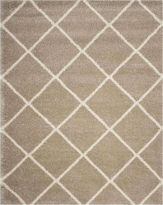 SAFAVIEH Hudson Shag Collection Area Rug - 7' Square, Beige & Ivory, Modern Trellis Design, Non-Shedding & Easy Care, 2-inch Thick Ideal for High Traffic Areas in Living Room, Bedroom (SGH281S)