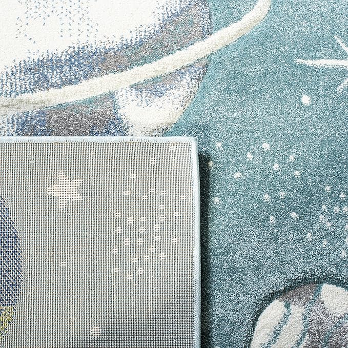 SAFAVIEH Carousel Kids Collection Accent Rug - 3'3" x 5'3", Teal & Ivory, Non-Shedding & Easy Care, Ideal for High Traffic Areas for Boys & Girls in Playroom, Nursery, Bedroom (CRK103J)