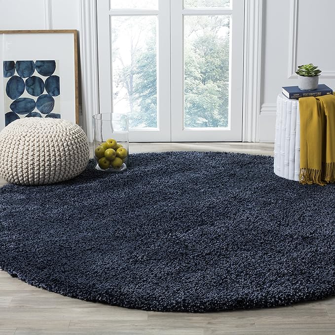 SAFAVIEH Santa Monica Shag Collection Accent Rug - 3' Round, Navy, Non-Shedding & Easy Care, 2-inch Thick, Ideal for The Living Room, Dining Room, Bedroom (SGN725-7070-3R)