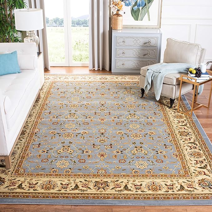 SAFAVIEH Lyndhurst Collection Area Rug - 8' Square, Light Blue & Ivory, Traditional Oriental Design, Non-Shedding & Easy Care, Ideal for High Traffic Areas in Living Room, Bedroom (LNH312B)