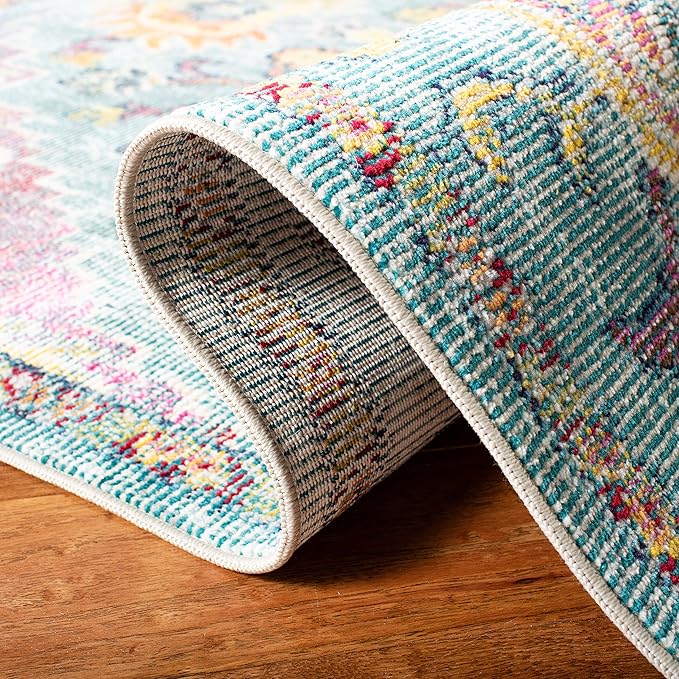 SAFAVIEH Crystal Collection Accent Rug - 4' x 6', Teal & Orange, Medallion Distressed Design, Non-Shedding & Easy Care, Ideal for High Traffic Areas in Entryway, Living Room, Bedroom (CRS501J)