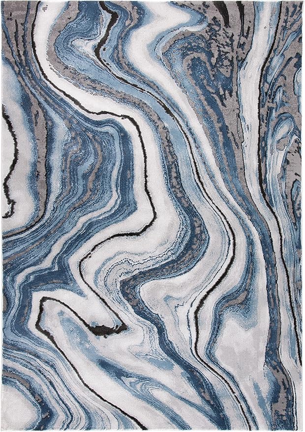 SAFAVIEH Craft Collection Area Rug - 6'7" x 9', Blue & Grey, Modern Abstract Design, Non-Shedding & Easy Care, Ideal for High Traffic Areas in Living Room, Bedroom (CFT819M)