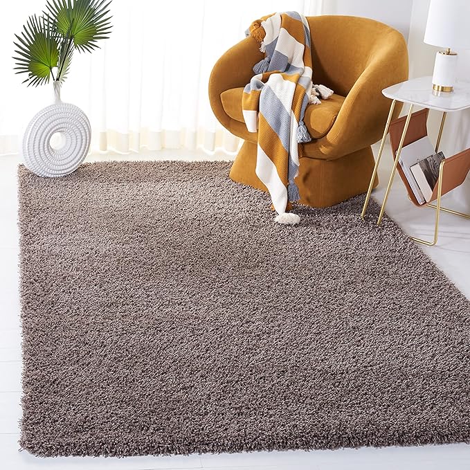 SAFAVIEH Santa Monica Shag Collection 3' x 5' Taupe SGN725 Solid Non-Shedding Living Room Bedroom Dining Room Entryway Plush 2-inch Thick Area Rug