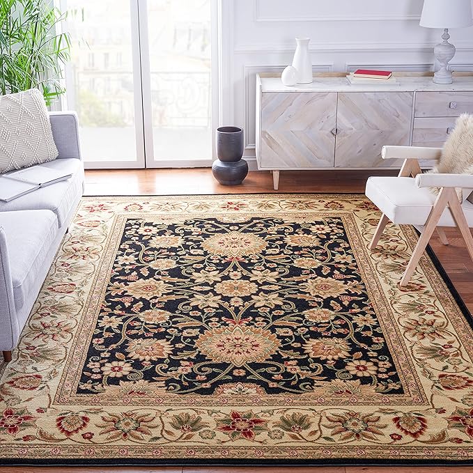SAFAVIEH Lyndhurst Collection 8' Square Black/Ivory LNH212A Traditional Oriental Non-Shedding Living Room Bedroom Dining Home Office Area Rug