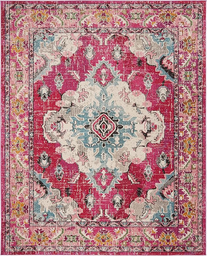 SAFAVIEH Monaco Collection Area Rug - 10' x 14', Pink & Multi, Non-Shedding & Easy to Clean, Distressed Medallion Design, Ideal for Living Room, Bedroom, Dining Space (MNC243D)