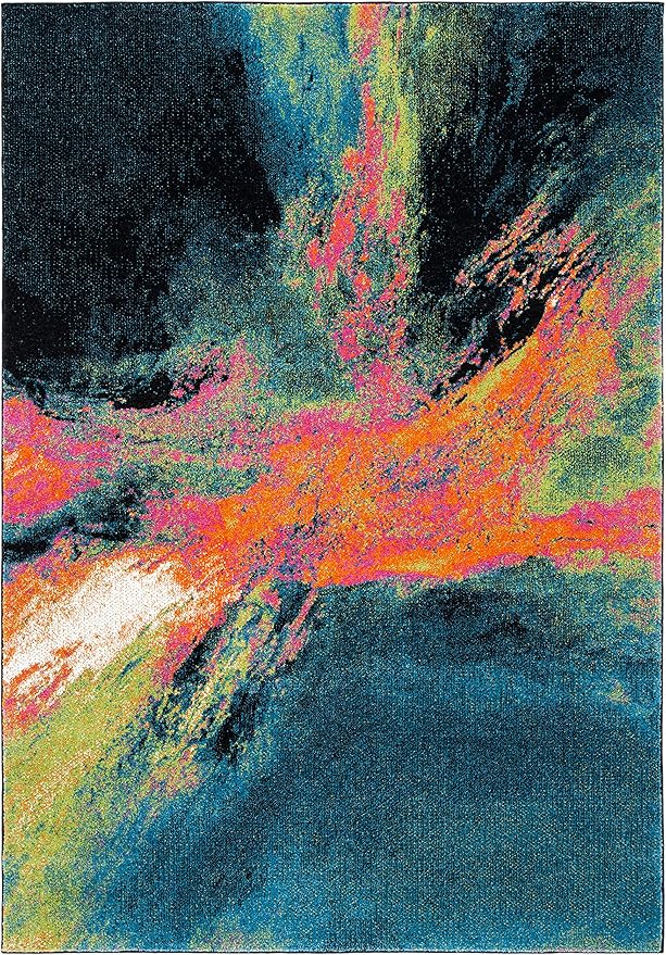 SAFAVIEH Galaxy Collection Area Rug - 6'7" x 9', Blue & Orange, Modern Abstract Design, Non-Shedding & Easy Care, Ideal for High Traffic Areas in Living Room, Bedroom (GAL117N)