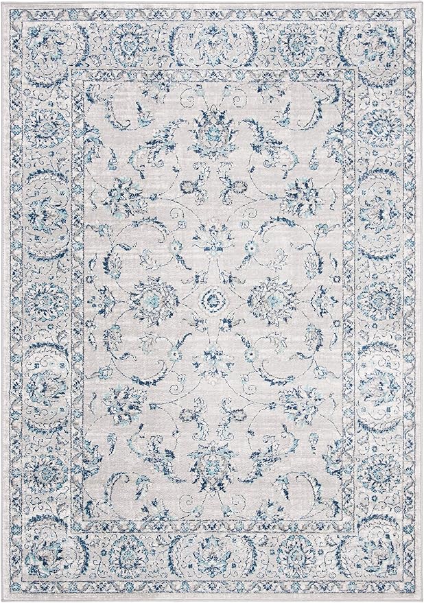 SAFAVIEH Brentwood Collection Area Rug - 5'3" x 7'6", Light Grey & Blue, Oriental Floral Scroll Design, Non-Shedding & Easy Care, Ideal for High Traffic Areas in Living Room, Bedroom (BNT854G)