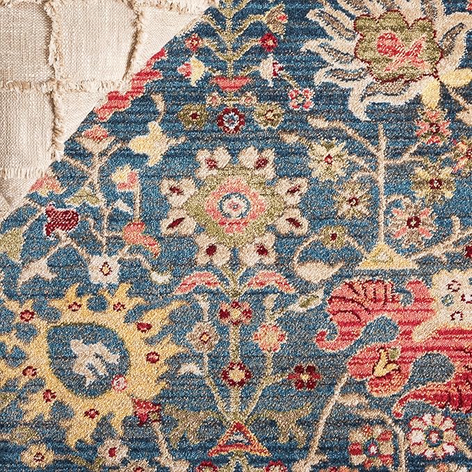 SAFAVIEH Kashan Collection Area Rug - 6'7" x 9', Blue & Tan, Traditional Design, Stain Resistant, Ideal for High Traffic Areas in Living Room, Bedroom & Dining Room (KSN303G-6)