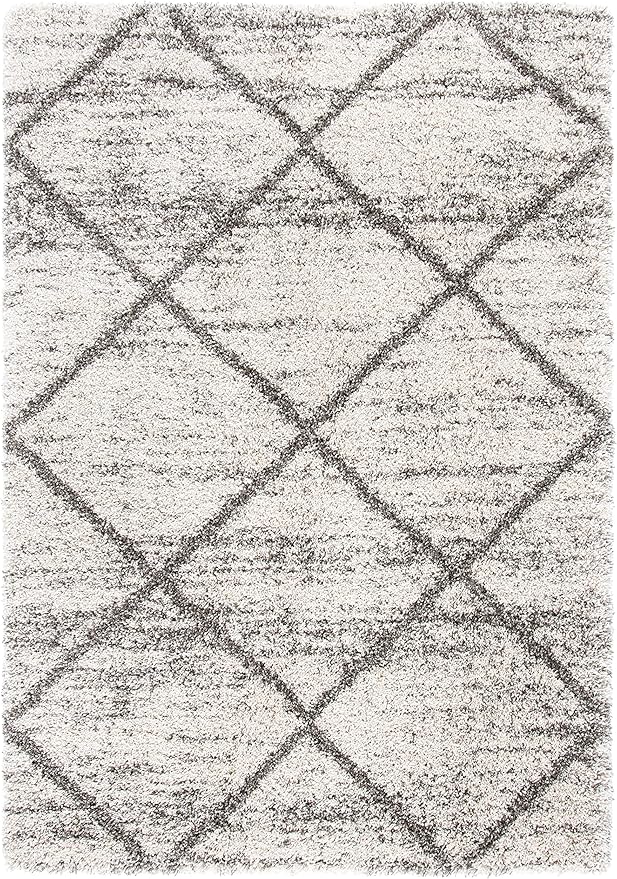 SAFAVIEH Hudson Shag Collection Area Rug - 6' x 9', Grey & Beige, Modern Diamond Trellis Design, Non-Shedding & Easy Care, 2-inch Thick Ideal for High Traffic Areas in Living Room, Bedroom (SGH281J)