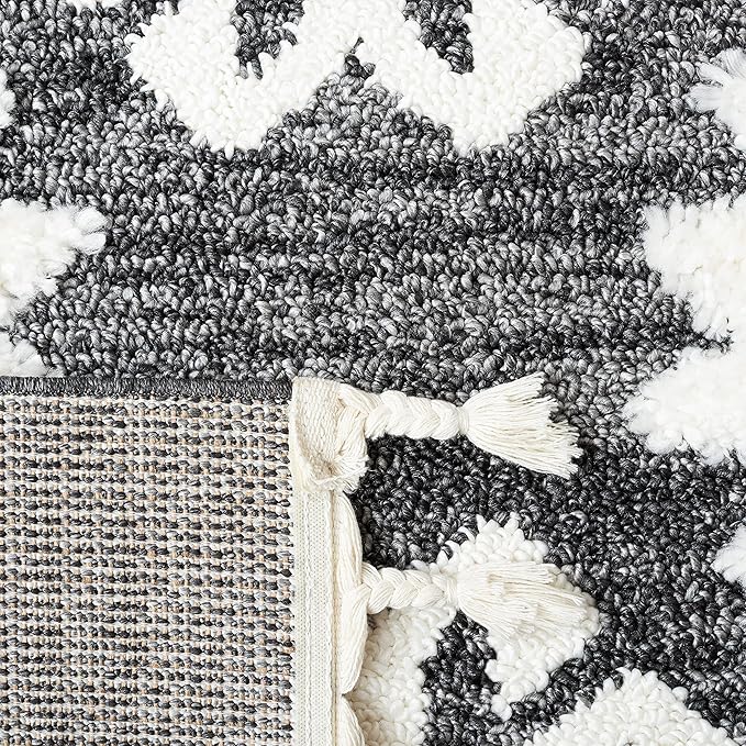 SAFAVIEH Moroccan Tassel Shag Collection Accent Rug - 3' x 5', Dark Grey & Ivory, Non-Shedding & Easy Care, 2-inch Thick Ideal for High Traffic Areas in Entryway, Living Room, Bedroom (MTS652H)