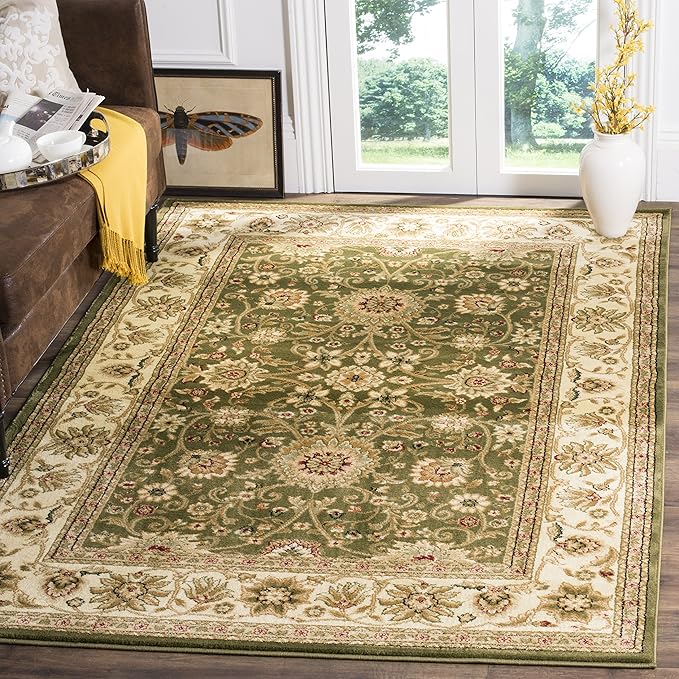 SAFAVIEH Lyndhurst Collection Area Rug - 5'3" Square, Sage & Ivory, Traditional Oriental Design, Non-Shedding & Easy Care, Ideal for High Traffic Areas in Living Room, Bedroom (LNH212C)