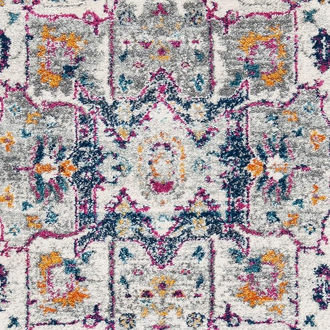 SAFAVIEH Evoke Collection 5'1" x 7'6" Ivory/Grey EVK275A Oriental Medallion Distressed Non-Shedding Living Room Bedroom Area Rug