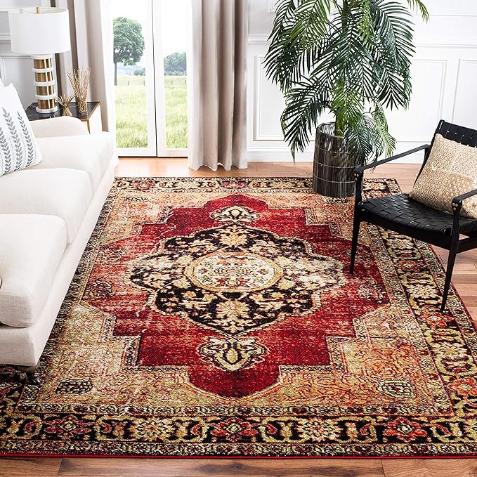 SAFAVIEH Vintage Hamadan Collection X-Large Area Rug - 12' x 18', Red & Multi, Oriental Persian Design, Non-Shedding & Easy Care, Ideal for High Traffic Areas in Living Room, Bedroom (VTH219A)