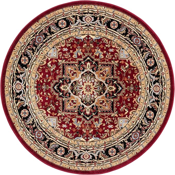 SAFAVIEH Lyndhurst Collection Area Rug - 5'3" Round, Red & Black, Traditional Oriental Design, Non-Shedding & Easy Care, Ideal for High Traffic Areas in Living Room, Bedroom (LNH330B)