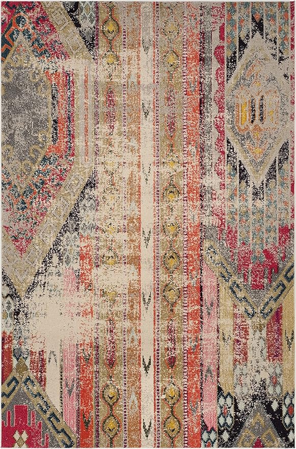 SAFAVIEH Monaco Collection X-Large Area Rug - 12' x 18', Light Grey & Multi, Tribal Distressed Design, Non-Shedding & Easy Care, Ideal for High Traffic Areas in Living Room, Bedroom (MNC222G)