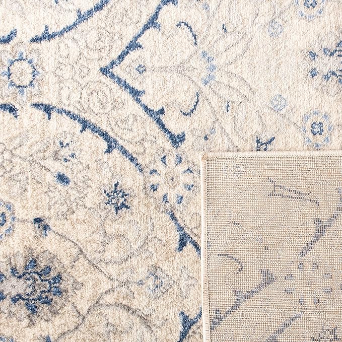 SAFAVIEH Brentwood Collection Accent Rug - 2' x 4', Light Grey & Blue, Floral Damask Trellis Design, Non-Shedding & Easy Care, Ideal for High Traffic Areas in Entryway, Living Room, Bedroom (BNT860G)