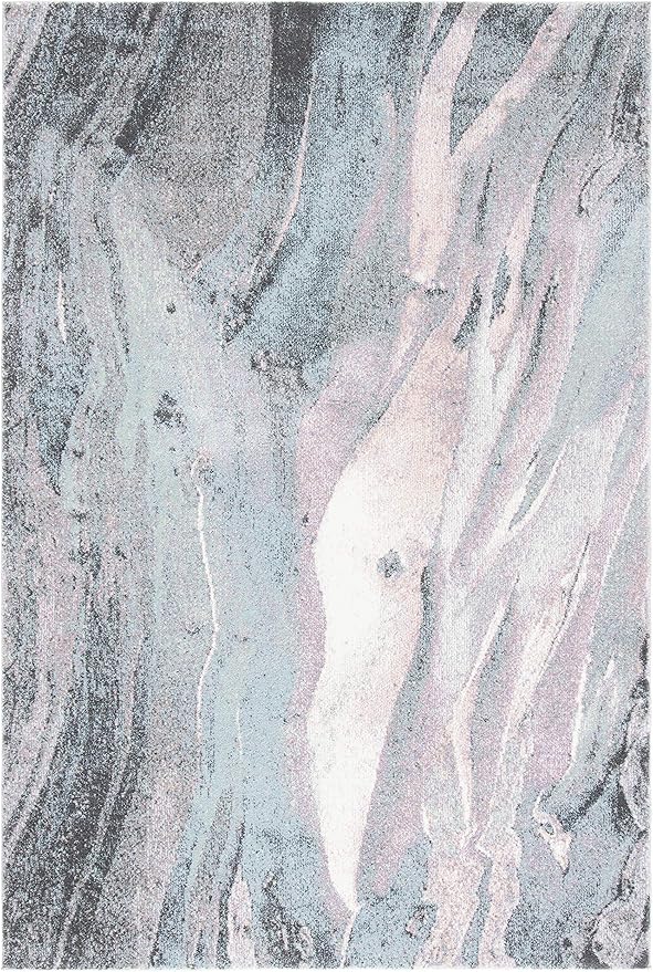 SAFAVIEH Glacier Collection 6'7" x 9' Pink / Blue GLA126U Modern Abstract Non-Shedding Living Room Bedroom Dining Home Office Area Rug