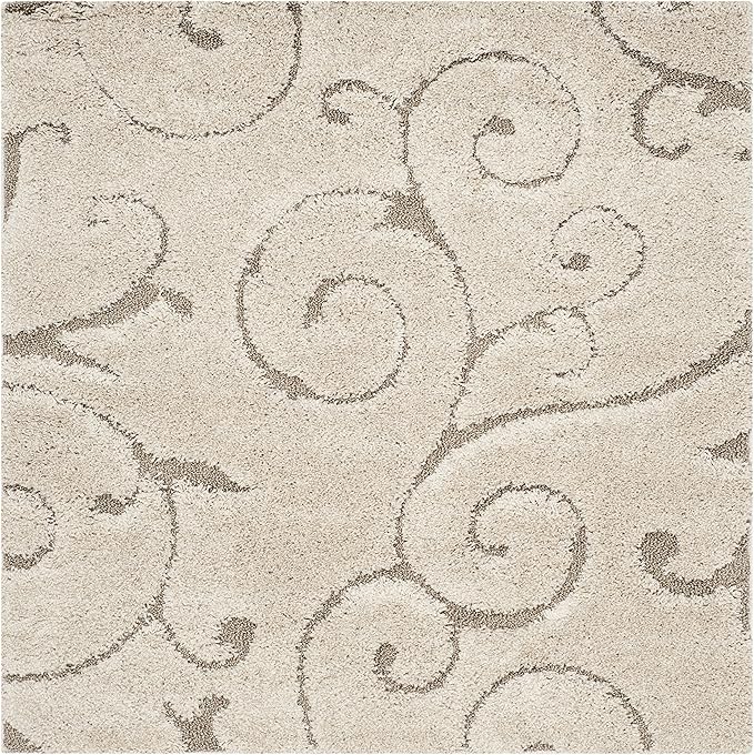 SAFAVIEH Florida Shag Collection Area Rug - 4' Square, Cream & Beige, Scroll Design, Non-Shedding & Easy to Clean, High-Low Plush Pile, Ideal for Living Room, Bedroom, Dining Space (SG455-1113)