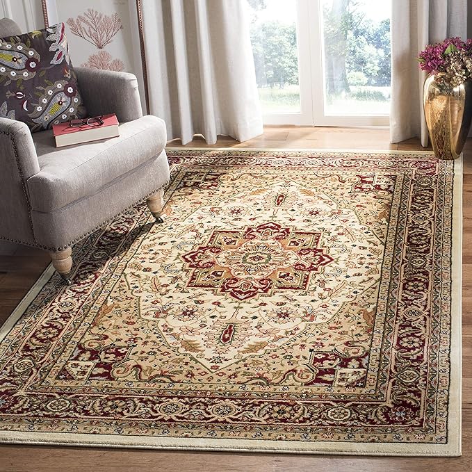 SAFAVIEH Lyndhurst Collection Area Rug - 5'3" x 7'6", Ivory & Red, Traditional Oriental Design, Non-Shedding & Easy Care, Ideal for High Traffic Areas in Living Room, Bedroom (LNH330A)