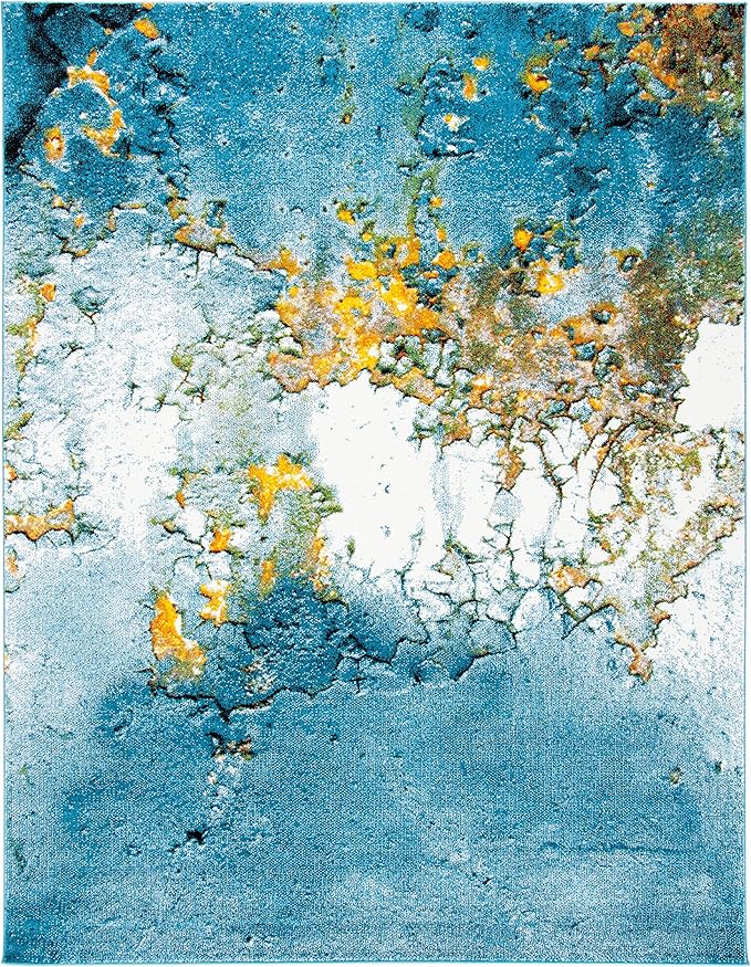 SAFAVIEH Glacier Collection 8' x 10' Blue/Gold GLA125M Modern Abstract Non-Shedding Living Room Bedroom Dining Home Office Area Rug