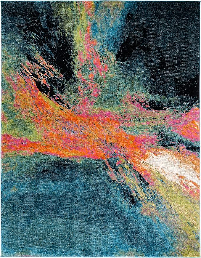 SAFAVIEH Galaxy Collection 8' x 10' Blue/Orange GAL117N Modern Abstract Non-Shedding Living Room Dining Bedroom Area Rug