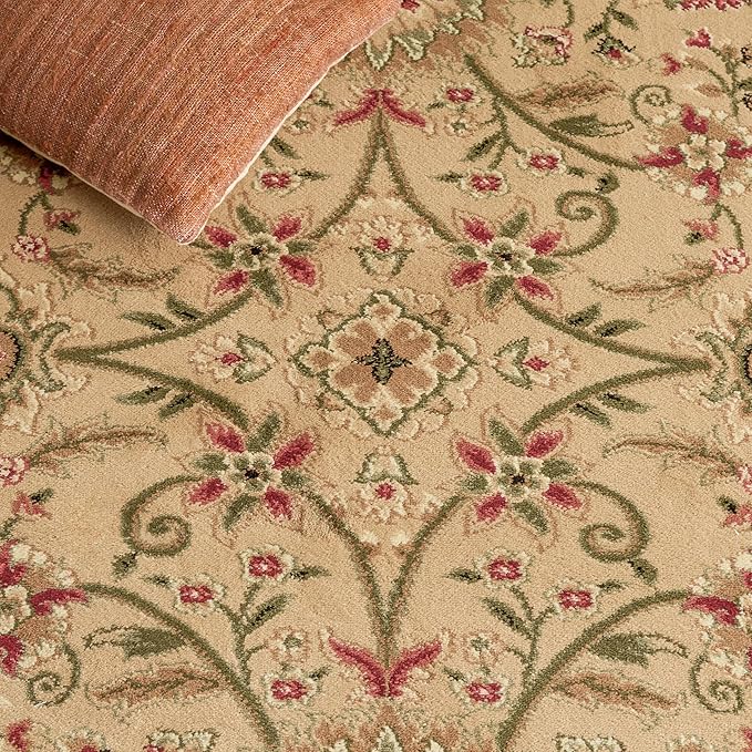 SAFAVIEH Lyndhurst Collection Area Rug - 5'3" Square, Beige & Ivory, Traditional Oriental Design, Non-Shedding & Easy Care, Ideal for High Traffic Areas in Living Room, Bedroom (LNH212D)