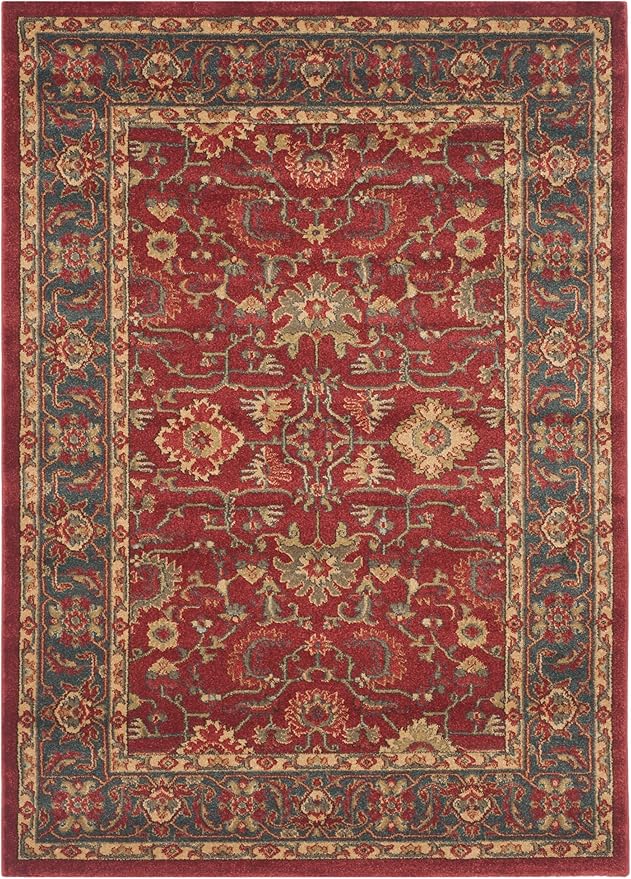 SAFAVIEH Mahal Collection Accent Rug - 4' x 5'7", Red & Navy, Traditional Oriental Design, Non-Shedding & Easy Care, Ideal for High Traffic Areas in Entryway, Living Room, Bedroom (MAH693F)