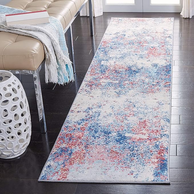 SAFAVIEH Brentwood Collection Runner Rug - 2' x 14', Navy & Red, Modern Abstract Design, Non-Shedding & Easy Care, Ideal for High Traffic Areas in Living Room, Bedroom (BNT822N)