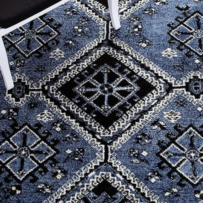 SAFAVIEH Vintage Hamadan Collection Accent Rug - 2'7" x 5', Blue & Black, Oriental Distressed Design, Non-Shedding & Easy Care, Ideal for High Traffic Areas in Entryway, Living Room, Bedroom (VTH293M)
