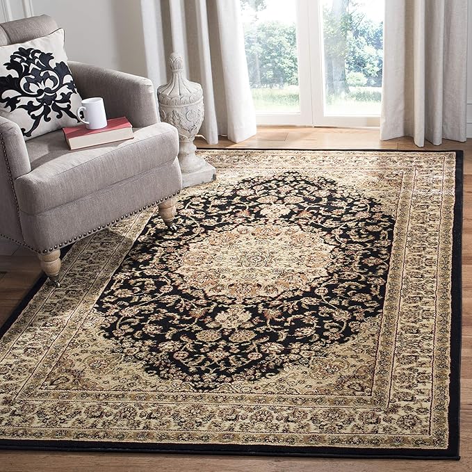 SAFAVIEH Lyndhurst Collection Area Rug - 5'3" x 7'6", Black & Ivory, Traditional Oriental Medallion Design, Non-Shedding & Easy Care, Ideal for High Traffic Areas in Living Room, Bedroom (LNH222A)