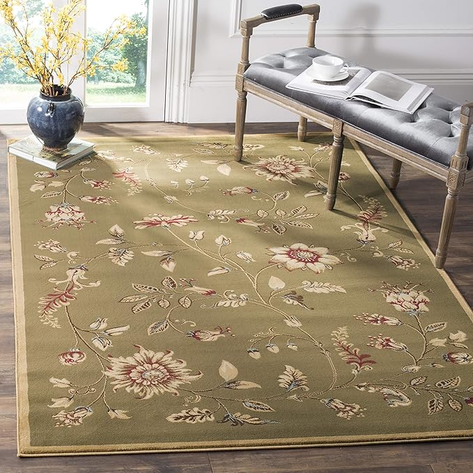 SAFAVIEH Lyndhurst Collection Accent Rug - 4' x 6', Green & Multi, Traditional Floral Design, Non-Shedding & Easy Care, Ideal for High Traffic Areas in Entryway, Living Room, Bedroom (LNH552-5291)