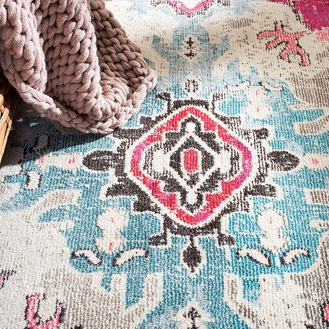 SAFAVIEH Monaco Collection X-Large Area Rug - 12' x 18', Pink & Multi, Non-Shedding & Easy to Clean, Distressed Medallion Design, Ideal for Living Room, Bedroom, Dining Space (MNC243D)