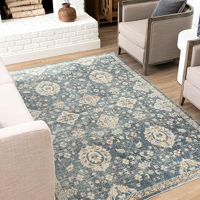Mohawk Home Garrett Floral Ornamental Denim Blue 7' 10" x 10' Area Rug Perfect for Living Room, Dining Room, Office