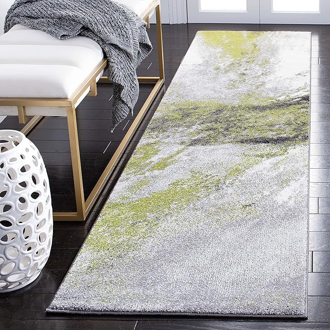 SAFAVIEH Galaxy Collection Runner Rug - 2'3" x 6' Runner, Grey & Green, Modern Abstract Design, Ideal for High Traffic Areas in Living Room, Bedroom, Dining (GAL117F-26)