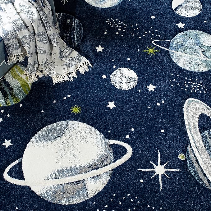SAFAVIEH Carousel Kids Collection Accent Rug - 2' x 3', Navy & Ivory, Non-Shedding & Easy Care, Ideal for High Traffic Areas for Boys & Girls in Playroom, Nursery, Bedroom (CRK103N)