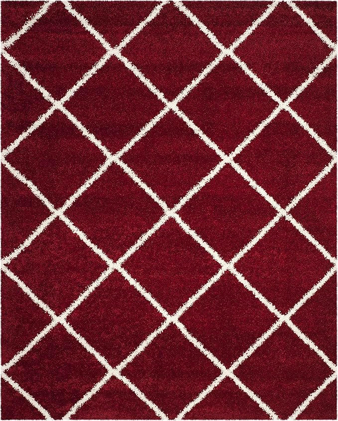 SAFAVIEH Hudson Shag Collection Area Rug - 10' x 14', Red & Ivory, Modern Trellis Design, Non-Shedding & Easy Care, 2-inch Thick Ideal for High Traffic Areas in Living Room, Bedroom (SGH281R)