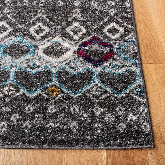 SAFAVIEH Amsterdam Collection Area Rug - 8' x 10', Dark Grey & Ivory, Moroccan Boho Design, Non-Shedding & Easy Care, Ideal for High Traffic Areas in Living Room, Bedroom (AMS108H)