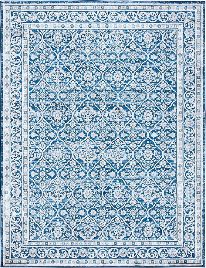 SAFAVIEH Brentwood Collection 10' x 13' Navy / Light Grey BNT870M Oriental Damask Trellis Non-Shedding Living Room Bedroom Dining Home Office Area Rug