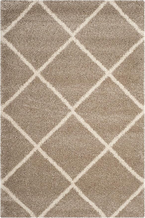 SAFAVIEH Hudson Shag Collection Area Rug - 5'3" x 7'6", Beige & Ivory, Modern Trellis Design, Non-Shedding & Easy Care, 2-inch Thick Ideal for High Traffic Areas in Living Room, Bedroom (SGH281S)