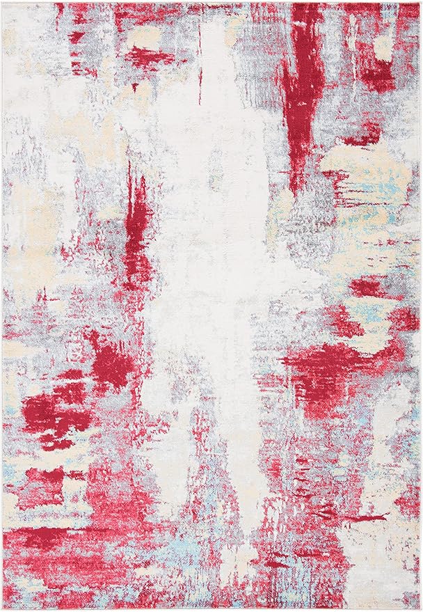 SAFAVIEH Jasper Collection Area Rug - 5'3" x 7'6", Red & Ivory, Modern Abstract Design, Non-Shedding & Easy Care, Ideal for High Traffic Areas in Living Room, Bedroom (JSP101Q)