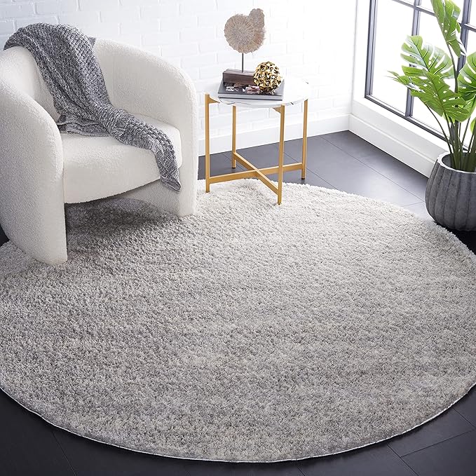 SAFAVIEH Berber Shag Collection Area Rug - 8' Round, Grey & Ivory, Modern Design, Non-Shedding & Easy Care, 1.2-inch Thick, Ideal for The Living Room, Bedroom, Dining Room (BER563G-8R)