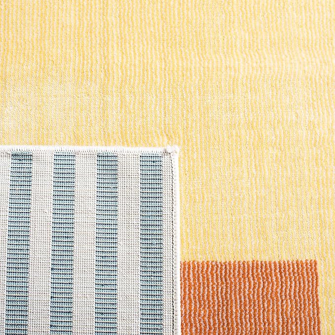 SAFAVIEH Orwell Collection Area Rug - 5'3" Square, Rust & Yellow, Mid-Century Modern Abstract Design, Non-Shedding & Easy Care, Ideal for High Traffic Areas in Living Room, Bedroom (ORW368P)